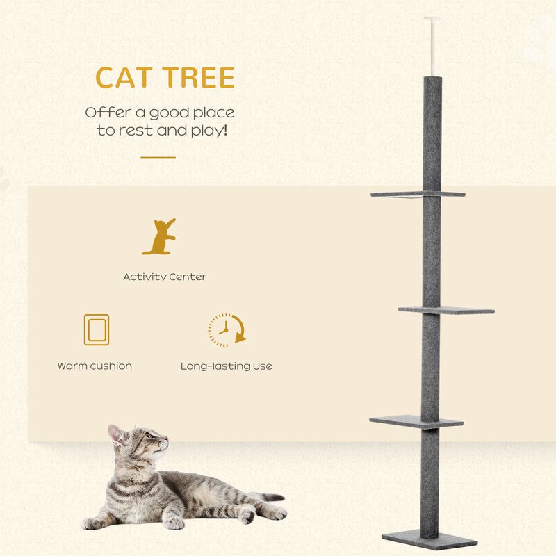 Grey Cat Activity Center: Floor-to-Ceiling Climbing Tower with Sisal