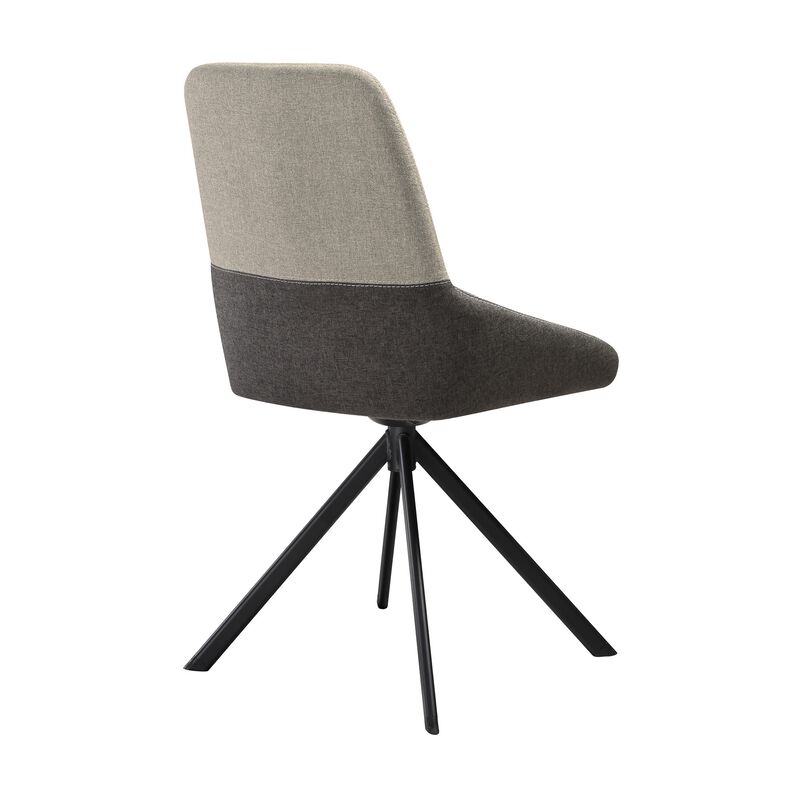 Rick 22 Inch Swivel Dining Chair, 2 Tone Gray Upholstery, Tall Back, Black  - Benzara