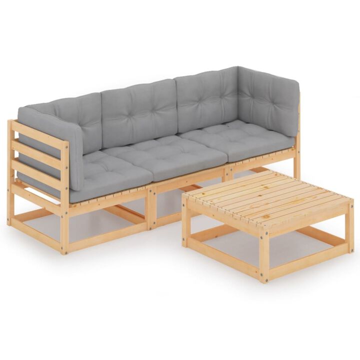 vidaXL 4 Piece Garden Lounge Set with Cushions Solid Pinewood