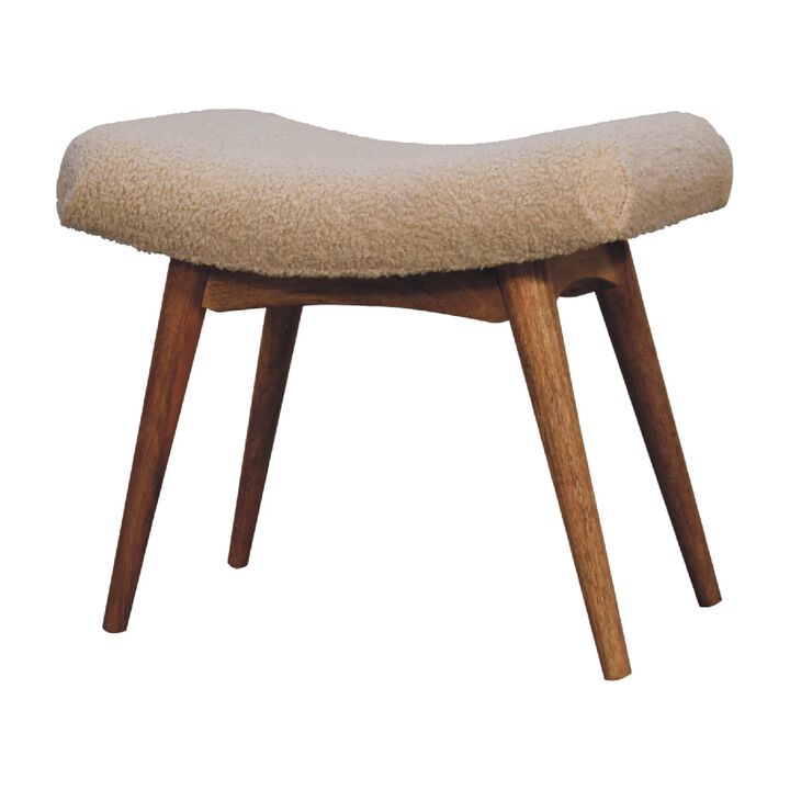 Artisan Furniture Boucle Cream Solid Wood  Curved Bench