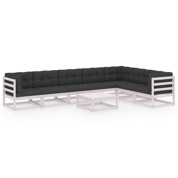 vidaXL 8 Piece Garden Lounge Set with Cushions White Solid Pinewood