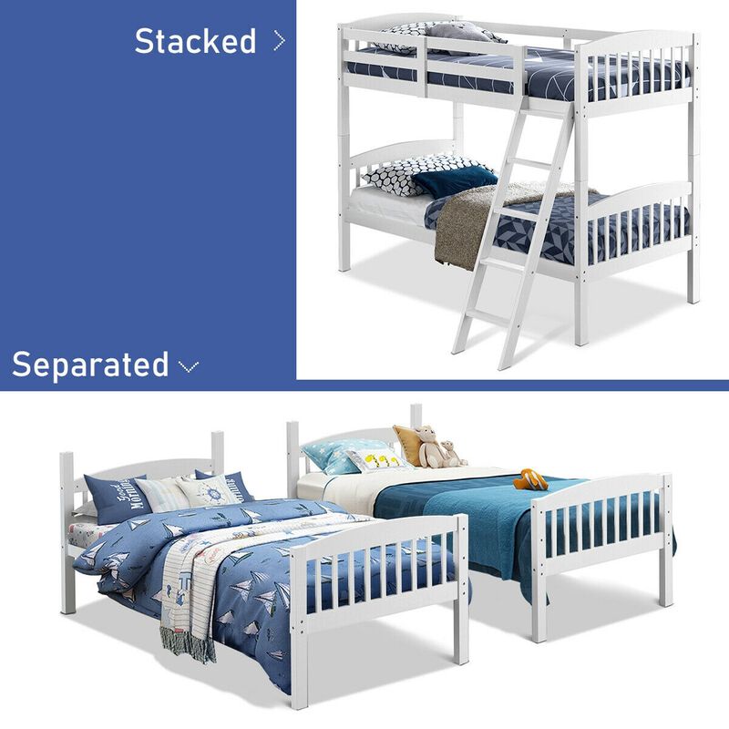 Hardwood Twin Bunk Beds with Individual Kid Bed Ladder