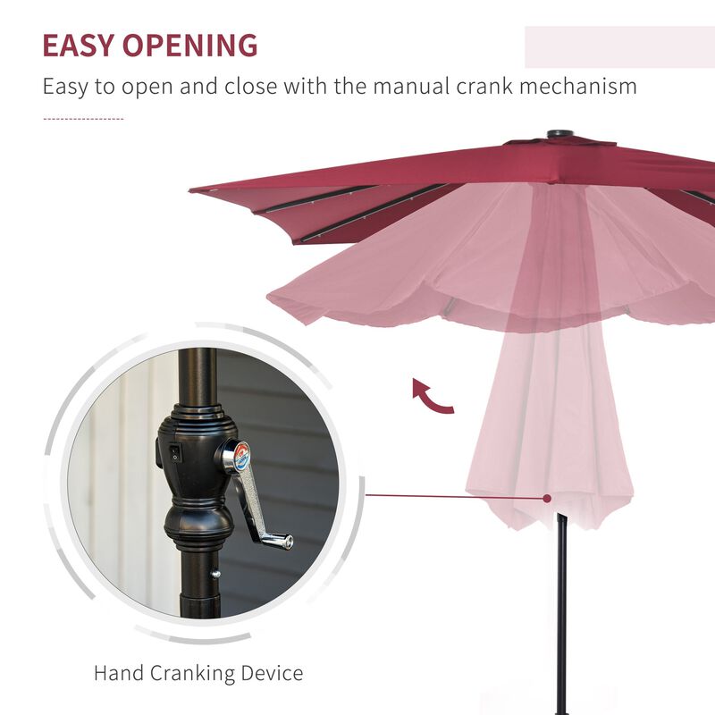 Red Outdoor Canopy: 9ft Solar LED Patio Umbrella