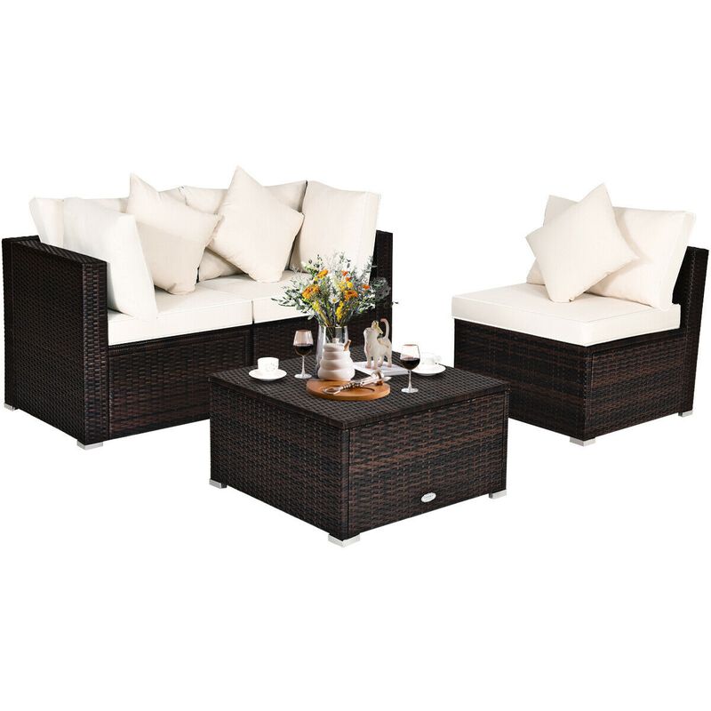 4 Pcs Ottoman Garden Deck Patio Rattan Wicker Furniture Set Cushioned Sofa