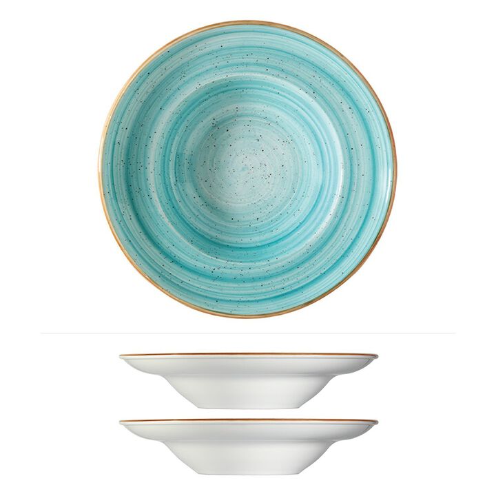 Aqua dia.10.75" h:2.25" 16 oz. Round Blue Porcelain Bowl (Set of 2)