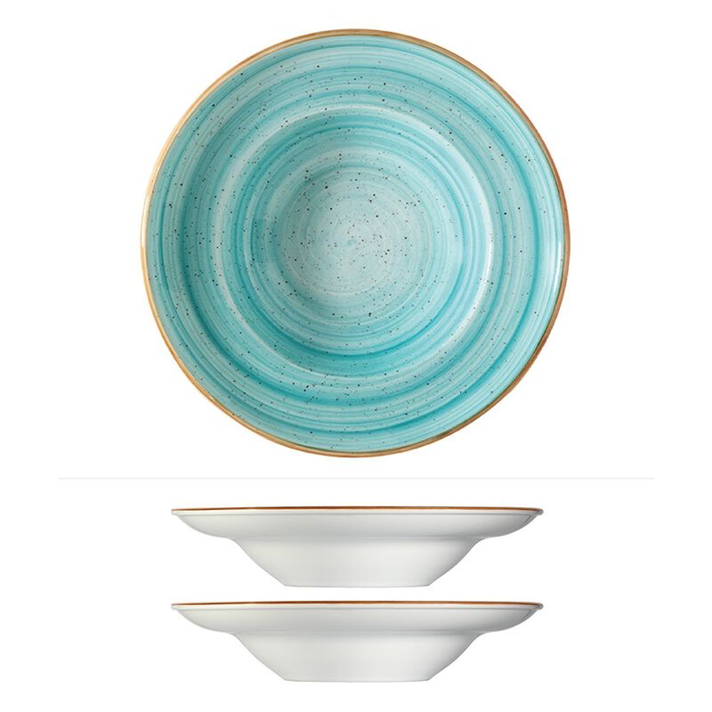 Aqua dia.10.75" h:2.25" 16 oz. Round Blue Porcelain Bowl (Set of 2)