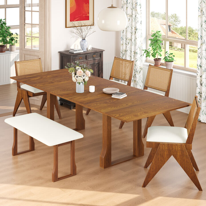 Merax Modern 6-Piece Extendable Dining Table Chairs Bench Set