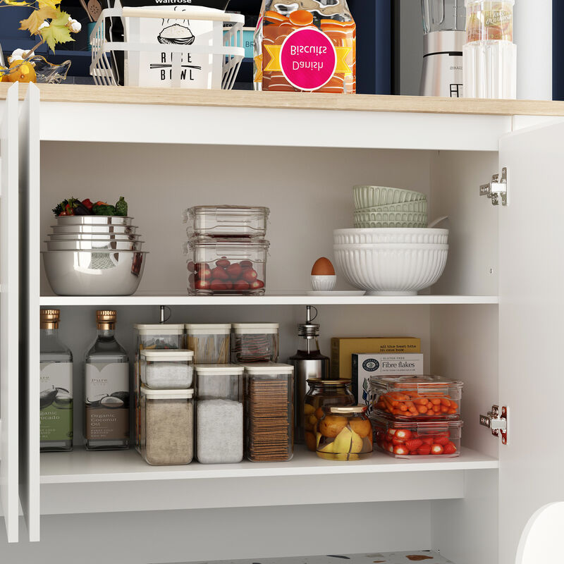 FUFU&GAGA Kitchen Sideboard with Shelves and 4 Cabinet Doors (78.6" W x 31.5" H x 15.7" D),White and Oak