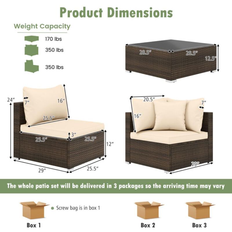 Hivvago 7 Pieces Patio Rattan Furniture Set with Sectional Sofa Cushions-Beige
