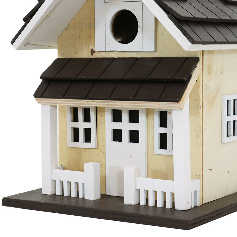 Sunnydaze 9.25 in Wooden Cozy Home Birdhouse with Solar LED Light - Cream
