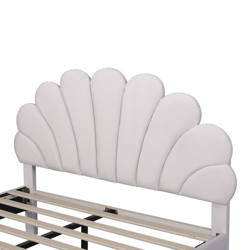 Merax Upholstered Platform Bed with Flower Pattern Velvet Headboard