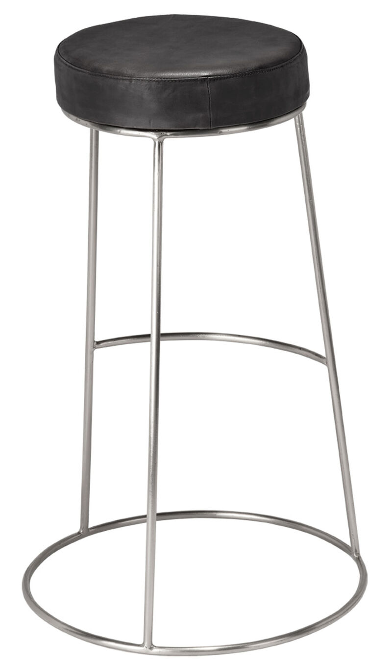 Henry Round Black Leather Bar Stool