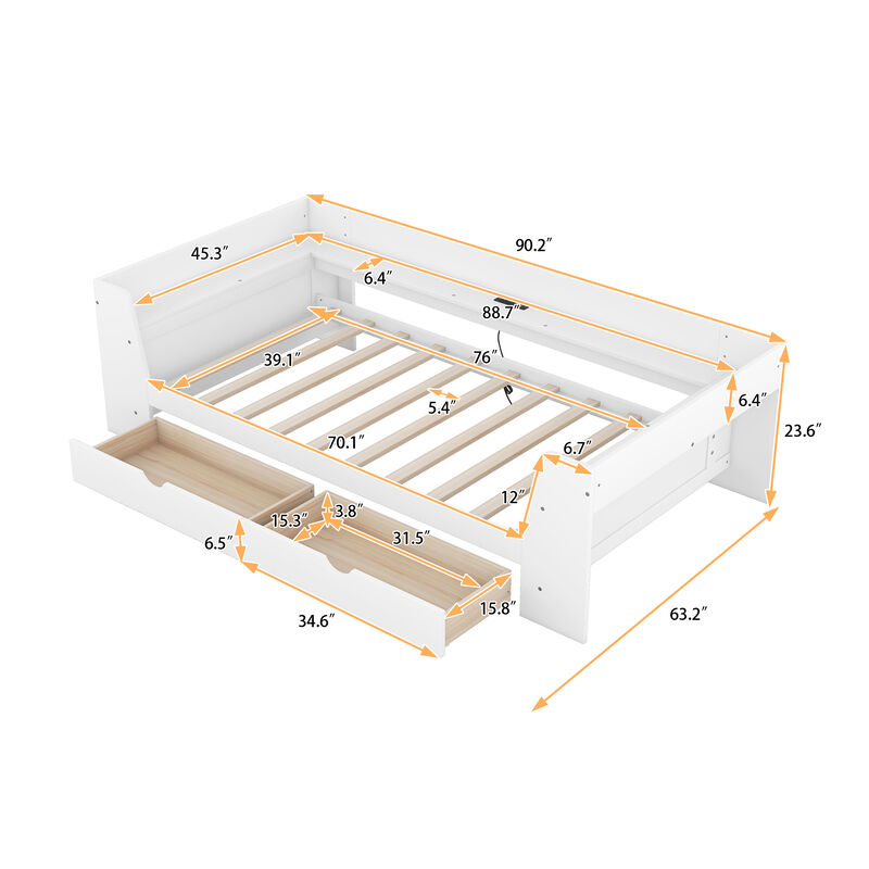 Merax Daybed Bed with Shelves and Drawers