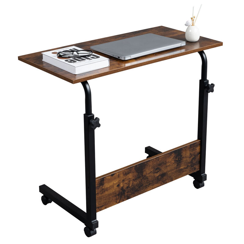 Adjustable Height Rolling Side Table, P2 15MM MDF & Steel with Baffle for Workspace