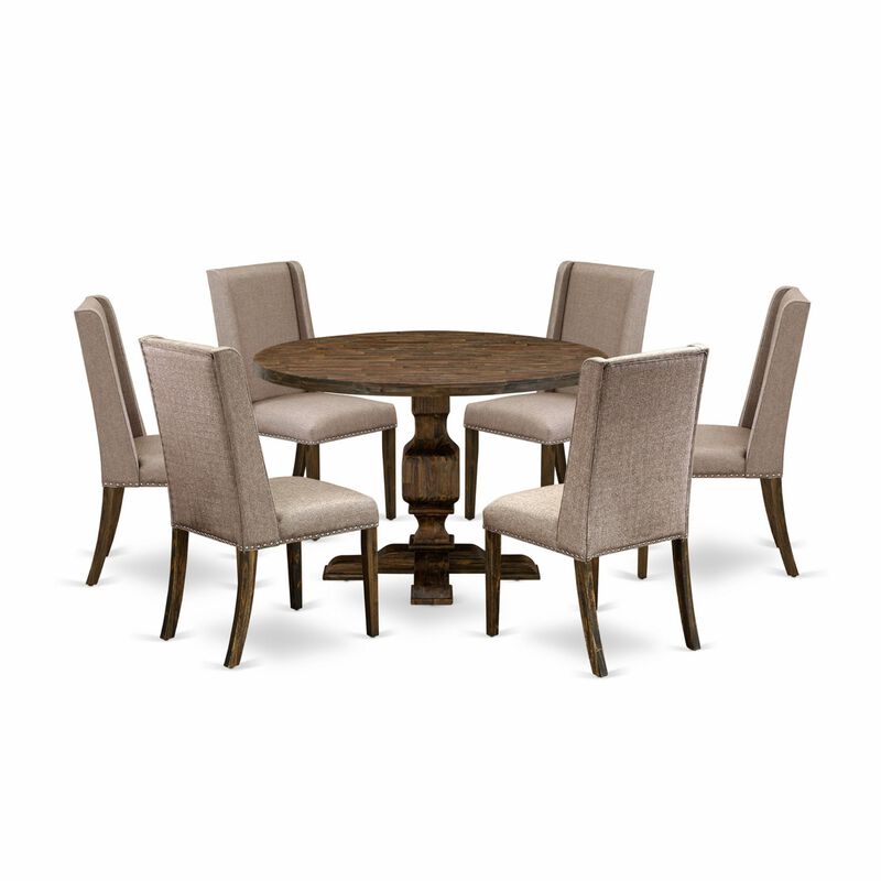 East West Furniture I3FL7-716 7Pc Dinette Set - Round Table and 6 Parson Chairs - Distressed Jacobean Color