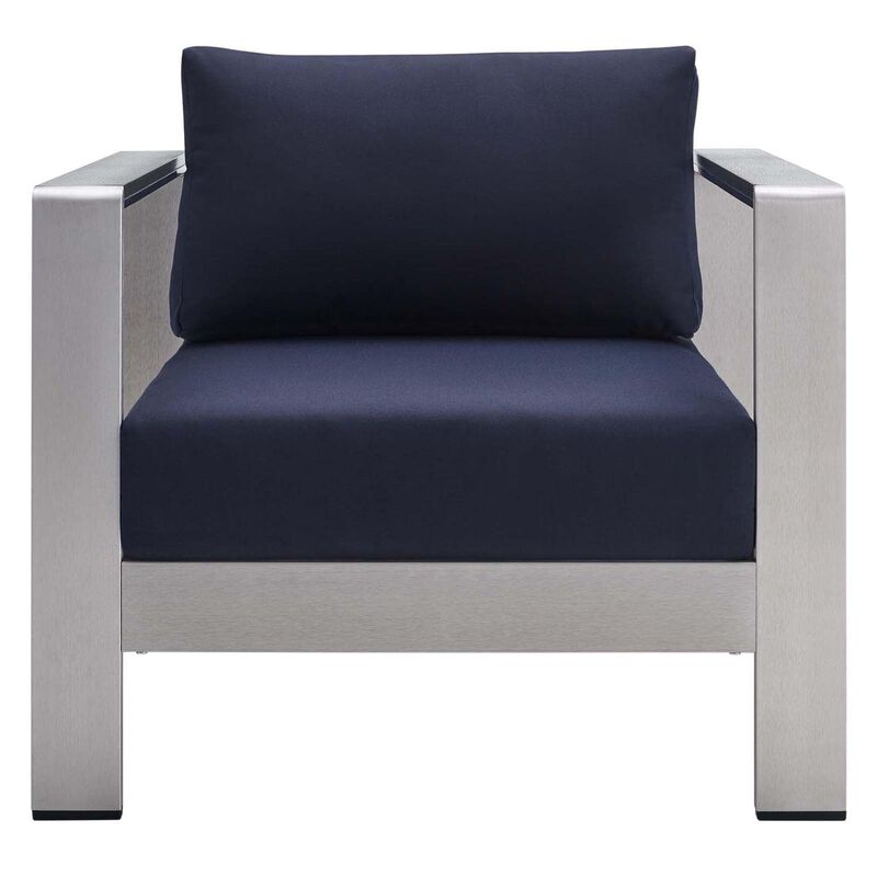 Modway EEI-4225-SLV-NAV Shore EEI-4225-SLV-NAVShore Sunbrella Patio Armchair in Silver Navy