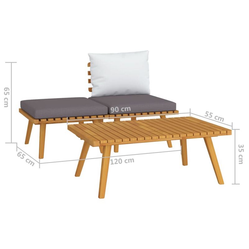 Roma 3pc Modular Outdoor Sofa and Coffee Table Set, Solid Wood, Gray - Benzara