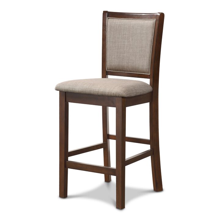 Han Counter Chair Set of 2, Light Brown, Cherry Brown Solid Wood - Benzara