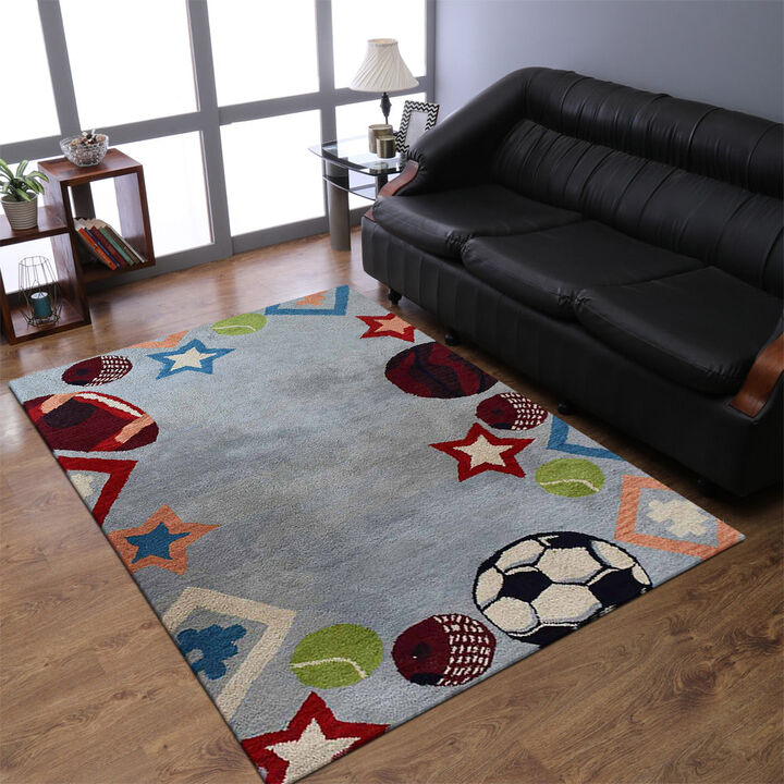 RUGSOTIC CARPETS HAND TUFTED WOOL ECO-FRIENDLY AREA RUGS  - 4'x6', Rectangle Shape, Light Blue, Kids Design, High Pile Thick Handmade Anti Skid Area Rugs for Living Room, Bed Room (K03010)