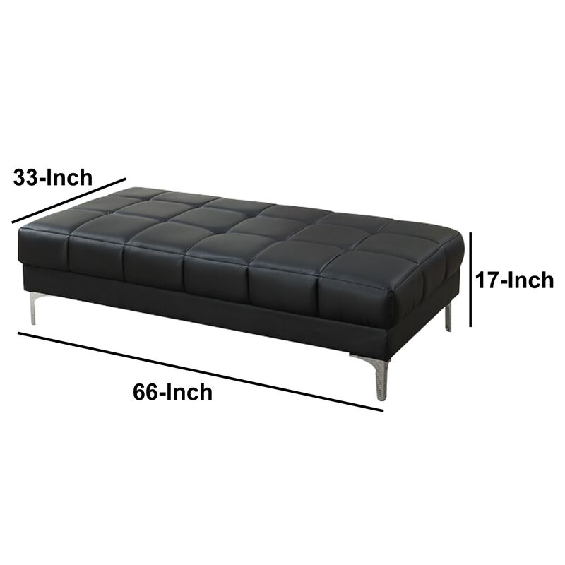 Modish Bonded Leather Ottoman In Black-Benzara