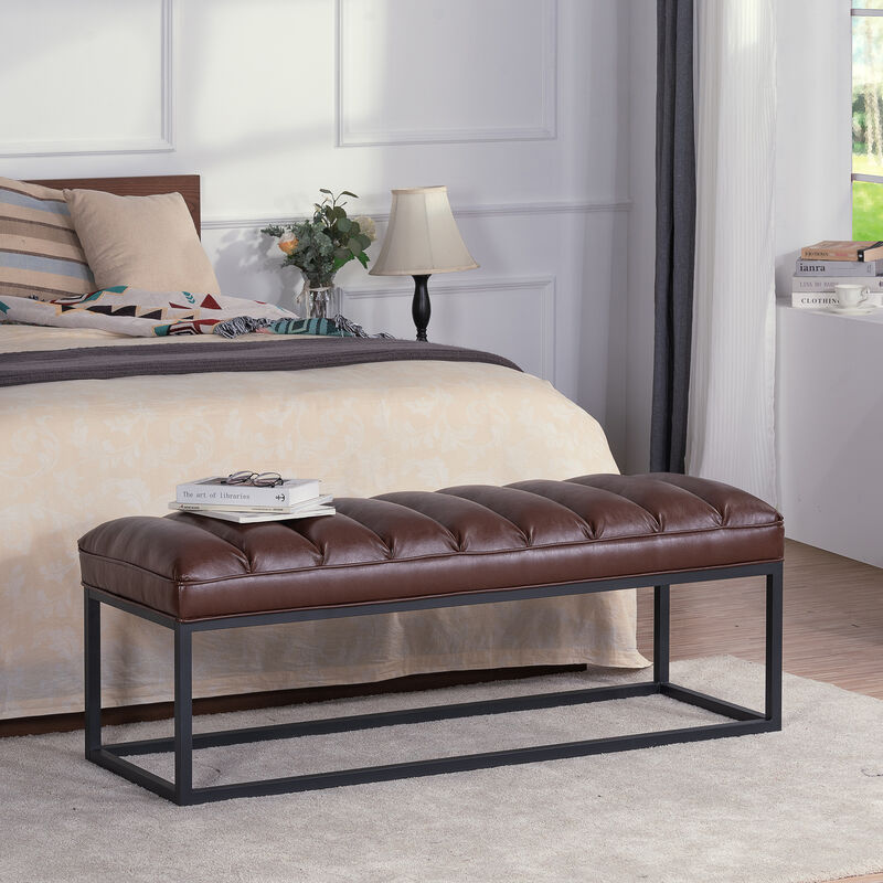 Metal Base Upholstered Bench For Bedroom For Entryway