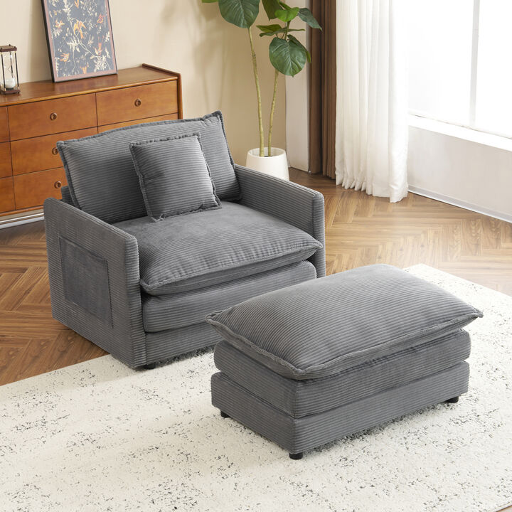 Merax Upholstered Corduroy Sofa Chair with Ottoman