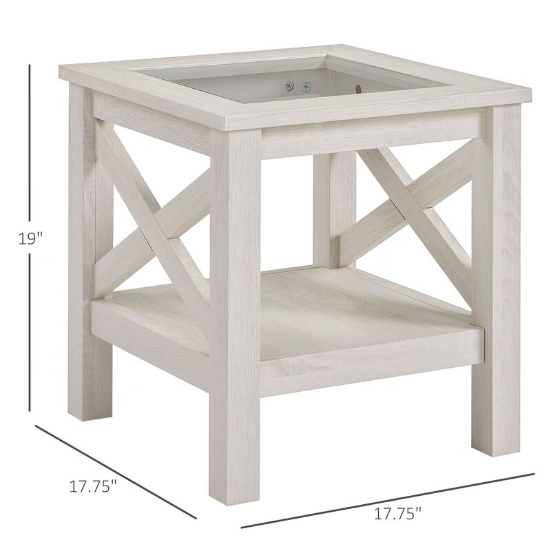 White Oak Side Table: Farmhouse End Table with Glass Top