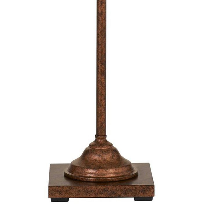 60 Inch Metal Downbridge Design Floor Lamp with Caged Shade, Rustic Bronze-Benzara