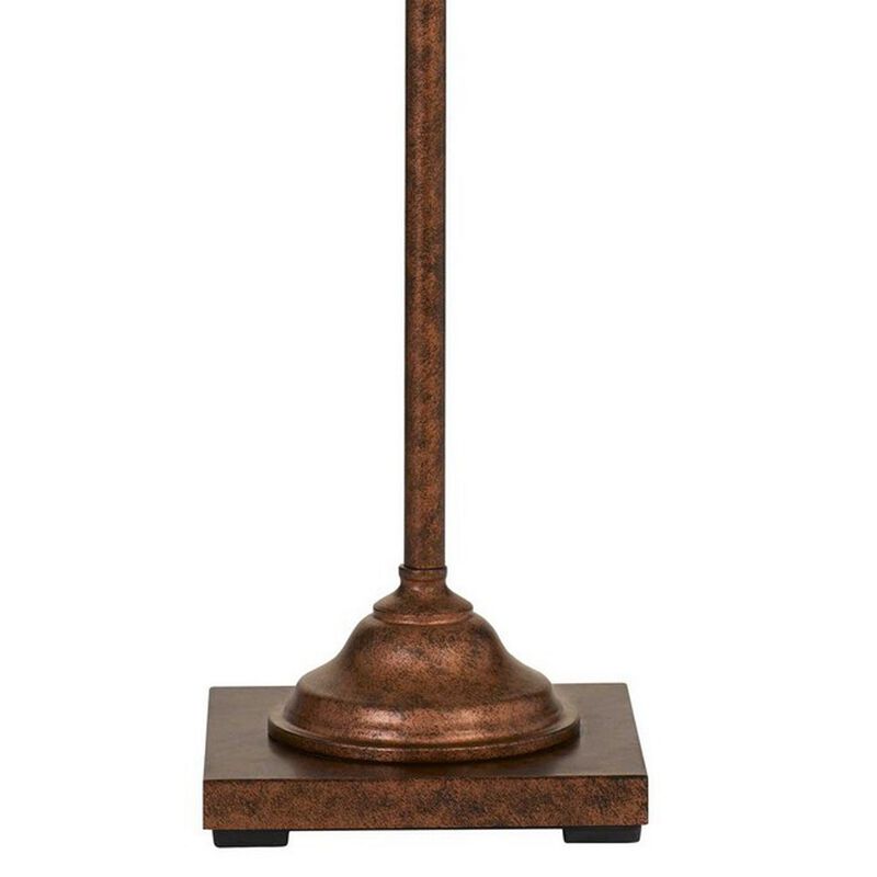60 Inch Metal Downbridge Design Floor Lamp with Caged Shade, Rustic Bronze-Benzara