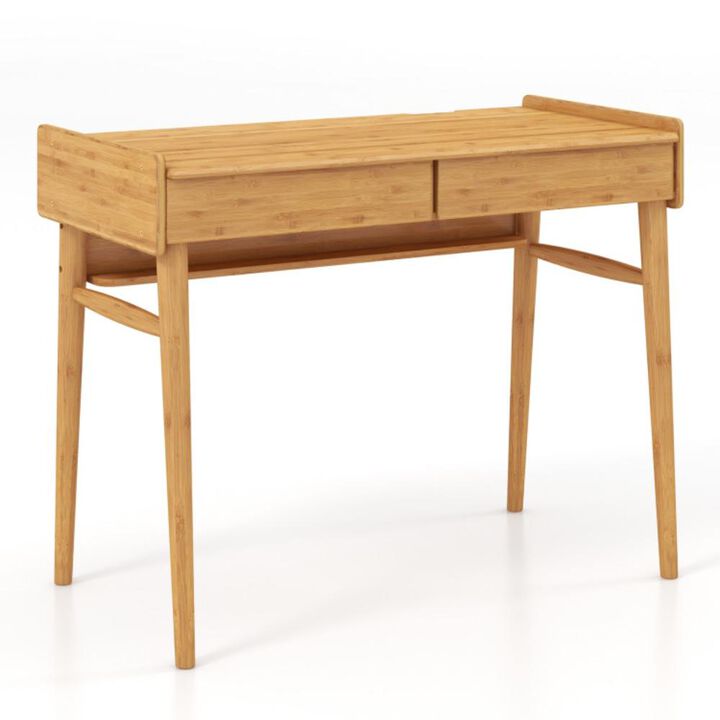 Hivvago Bamboo Writing Desk with 2 Storage Drawers and Open Shelf