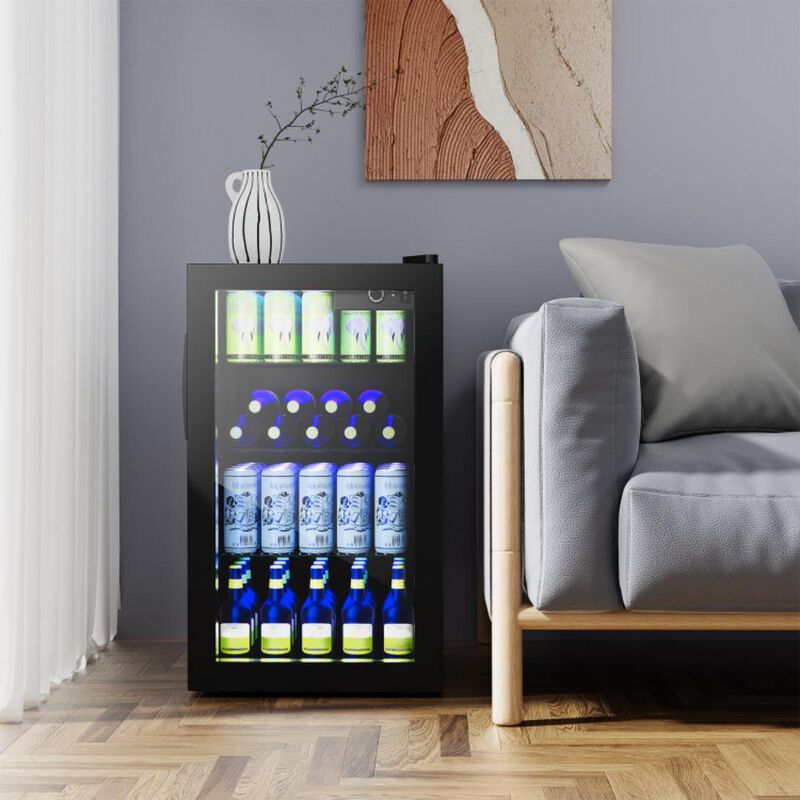 Hivvago 120 Can Beverage Mini Refrigerator with Glass Door