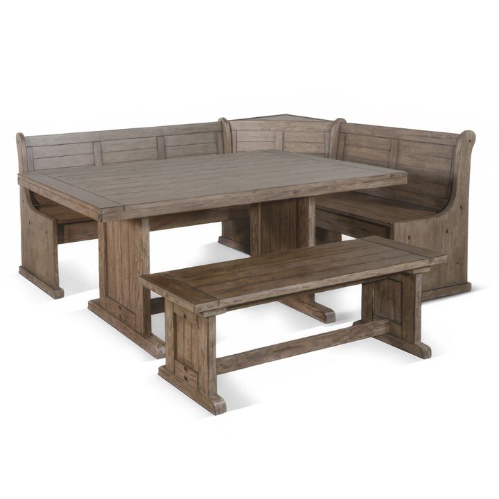 Yael 4pc Corner Breakfast Nook Set, Brown Dining Table Corner Bench - Benzara