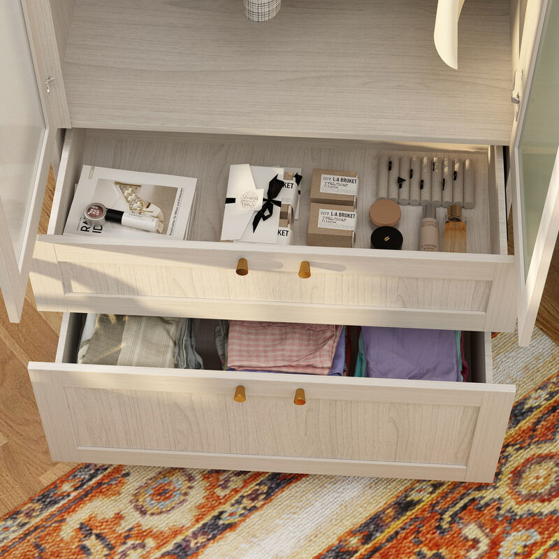 FUFU&GAGA Wardrobe Closet with Hanging Rod, Shelves, and Drawers for Bedroom (31.5" W x 19.7" D x 86.6" H) Brown