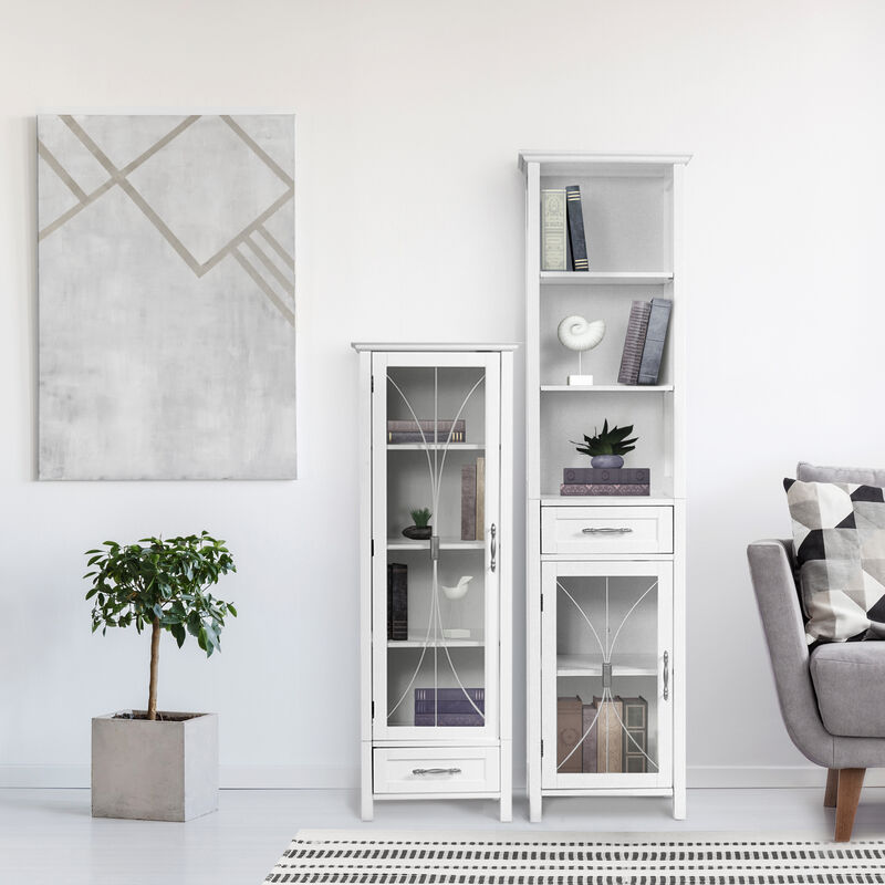 Teamson Home Delaney Wooden Linen Cabinet with Drawer and Open Shelves, White