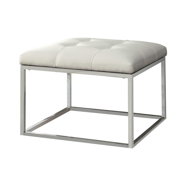 Contemporary Metal Base Ottoman, White