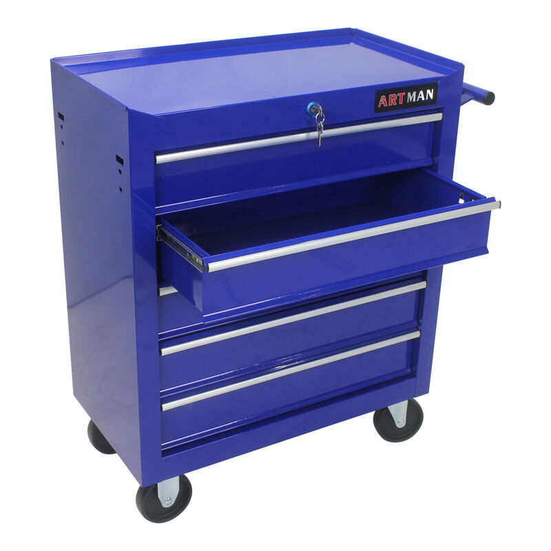 5 Drawers Multifunctional Tool Cart With Wheels-Blue