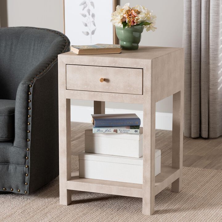 Baxton Studio Dansby Modern Beige Faux Shagreen 1 Drawer End Table