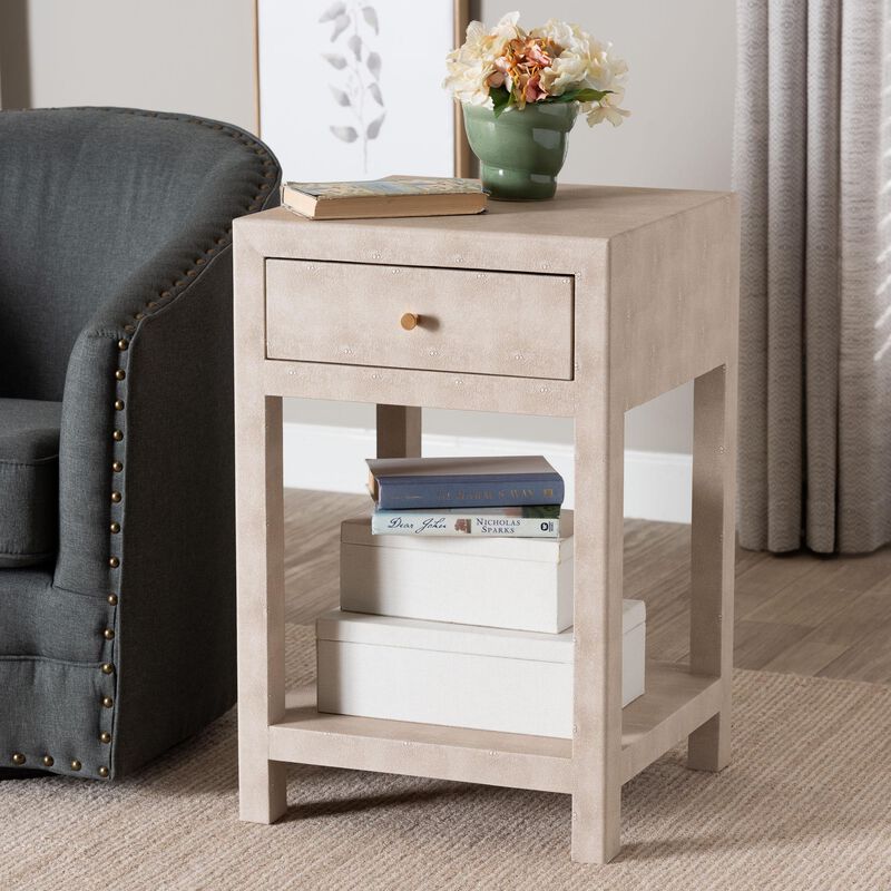 Baxton Studio Dansby Modern Beige Faux Shagreen 1 Drawer End Table