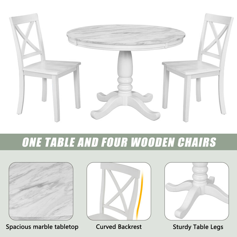 5 Pieces Dining Table And Chairs Set For 4 Persons, Kitchen Room Solid Wood Table With 4 Chair