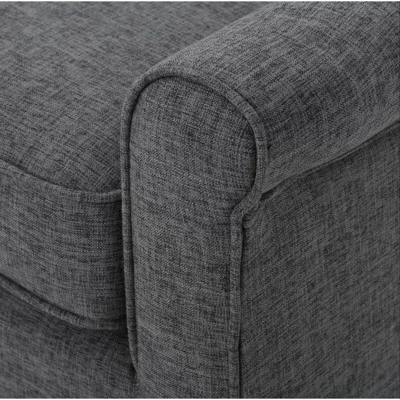 Loveseat, 50 Inch Smooth Tufted Gray Polyester, Natural Brown Wood - Benzara