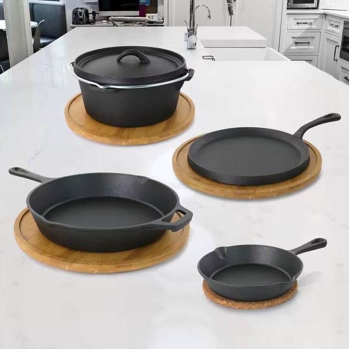 Heavy-Duty 5-Piece Cast Iron Set Dutch Oven, Griddle & Skillets for Searing, Baking & Grilling