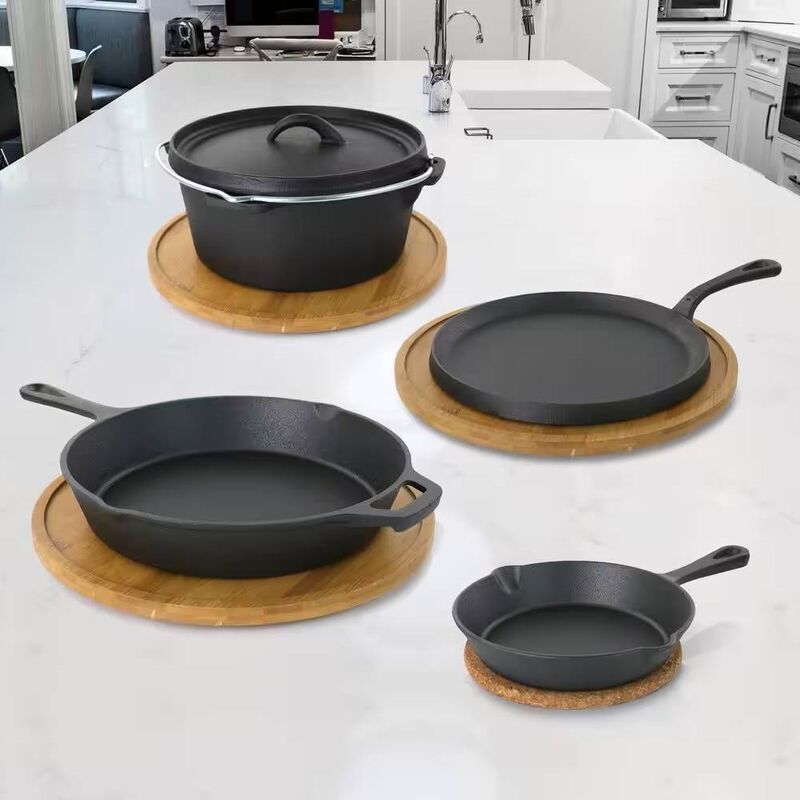 Heavy-Duty 5-Piece Cast Iron Set Dutch Oven, Griddle & Skillets for Searing, Baking & Grilling