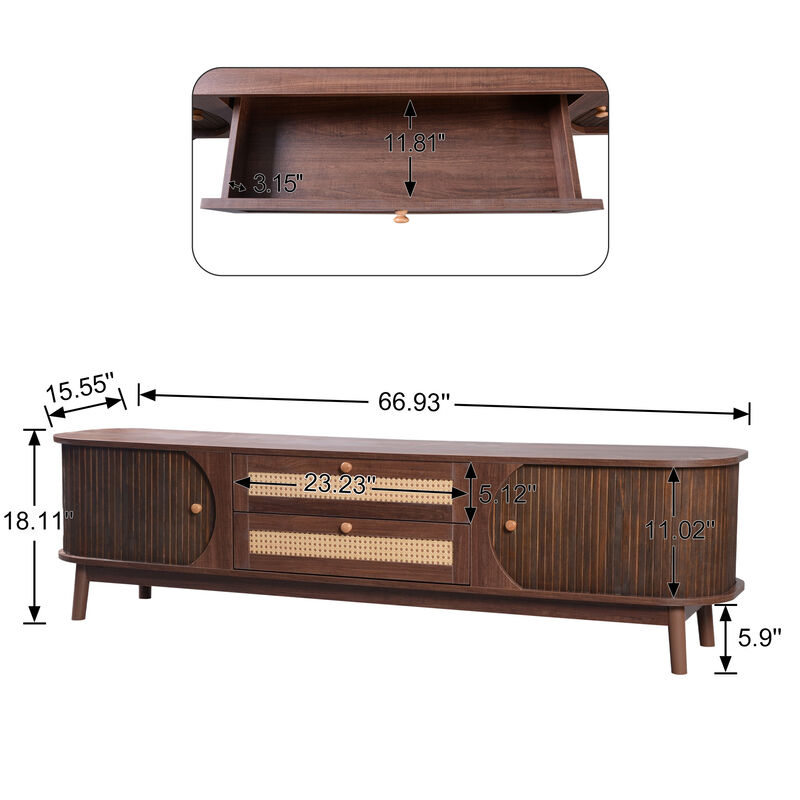 Merax Farmhouse Media Console Table Rattan TV Stand