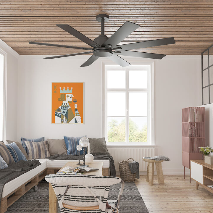 65 in. Indoor Outdoor Use Black Solid Wood Grain 8 Blade Propeller Ceiling Fan with Remote Control, Adjustable, 5-Speed