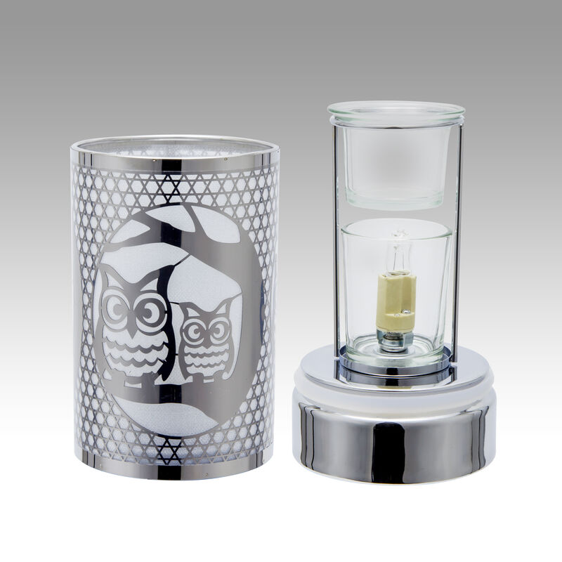 7" Touch lamp/Oil burner/Wax warmer - Silver Loving Owls