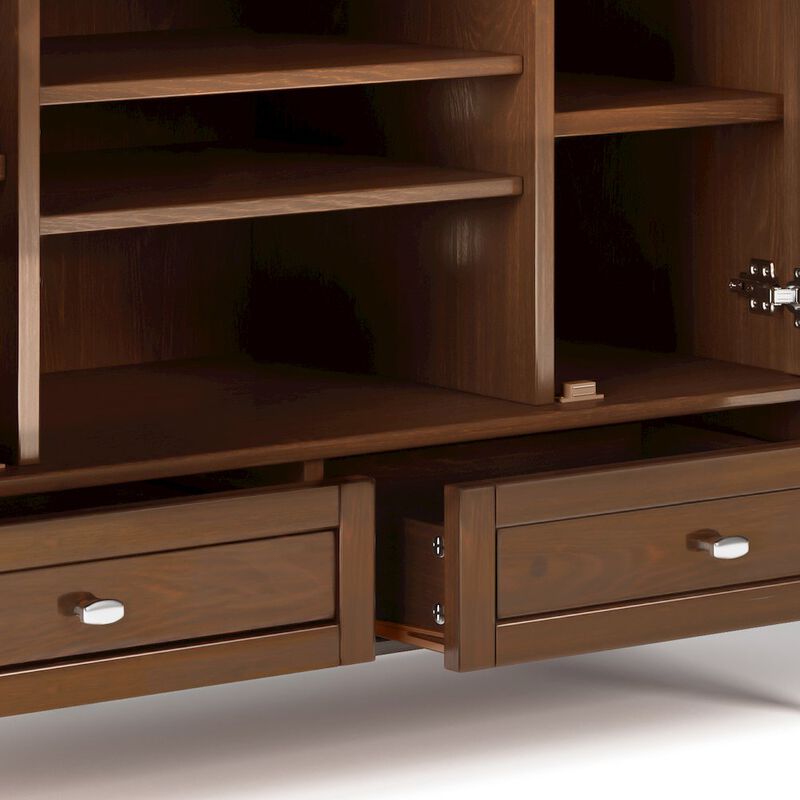 Simpli Home Warm Shaker Solid Wood Tv Media Stand In Russet Brown For Tvs Up To 50 Inches