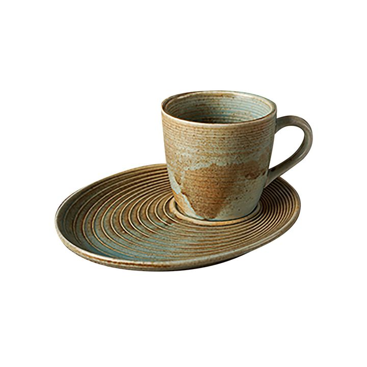 Coral Coffee Mug+Snack Saucer Set for 2