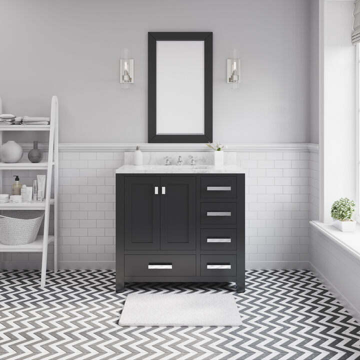 Madison 36 In. Single Sink Carrara White Marble Countertop Bath Vanity in Espresso with Chrome Hardware