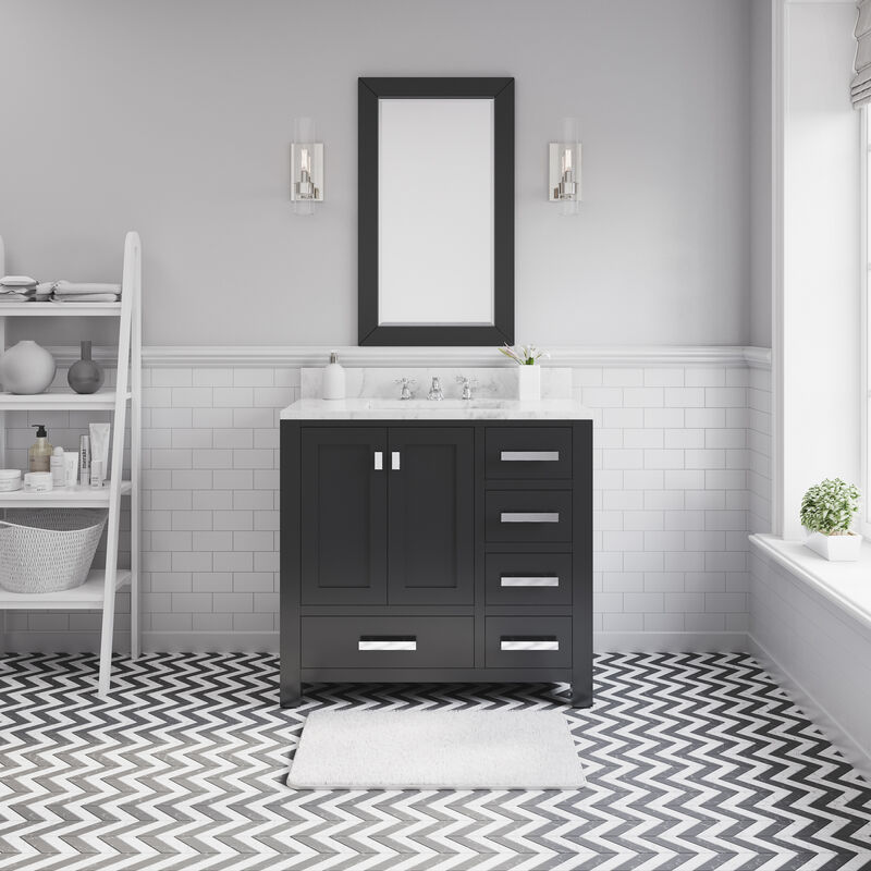 Madison 36 In. Single Sink Carrara White Marble Countertop Bath Vanity in Espresso with Chrome Hardware