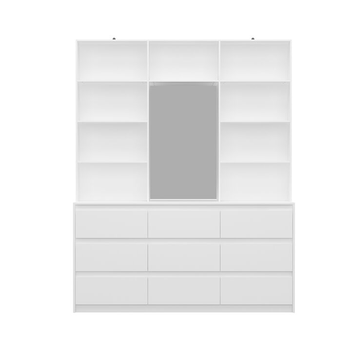 FUFU&GAGA White Bookcase with Adjustable Shelves and Drawers, (63" W x 15.7" D x 78.5" H),White